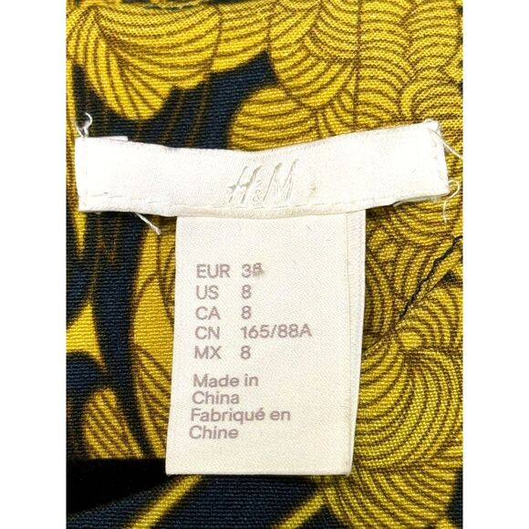 H & M Mustard Yellow/Peacock Blue 3/4 Sleeve Abstract Print Dress, Sz 8 - Picture 7 of 9